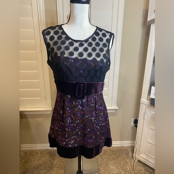NWOT “NANETTE LEPORE” PURPLE VELVET BLACK POLKA DOT SLEEVELESS TOP – SZ 6 - Picture 10 of 13